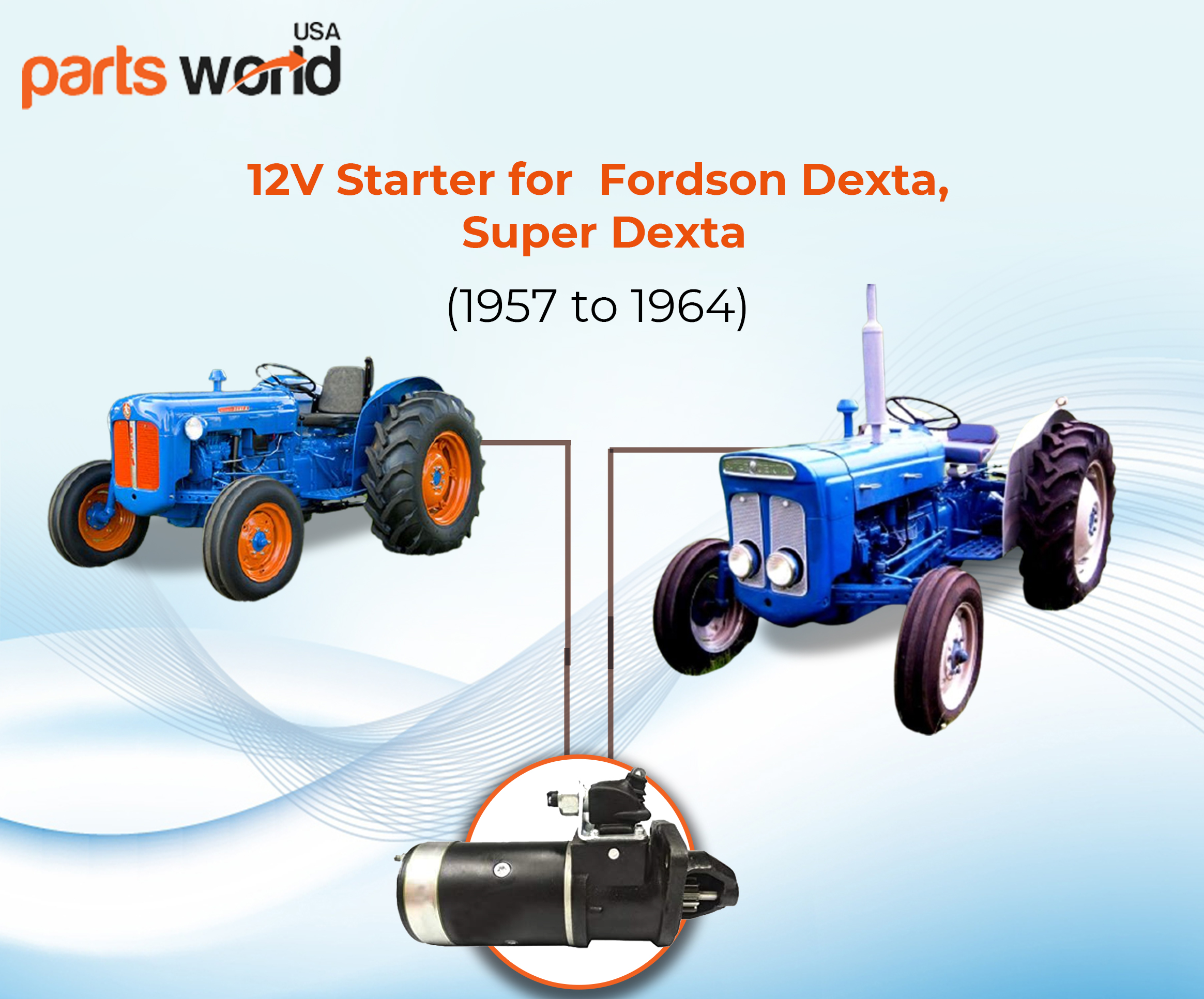 Starter for Fordson Dexta, Super Dexta Tractors (1957 to 1964) 957E11000, 9V7E11000, LRS-01006, 26143A/B/H/KL/M/N/P/J/R/Q